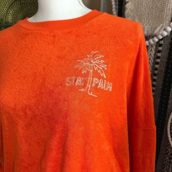 New with Tags Old Navy Stay Palm Cropped Long Sleeve Slub Knit Terry Sweatshirt - Picture 5 of 11